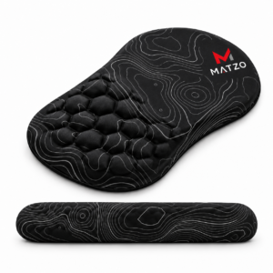 Matzo Ergonomic Mouse Pad and Keyboard Wrist Rest Set – Topographic Black Print